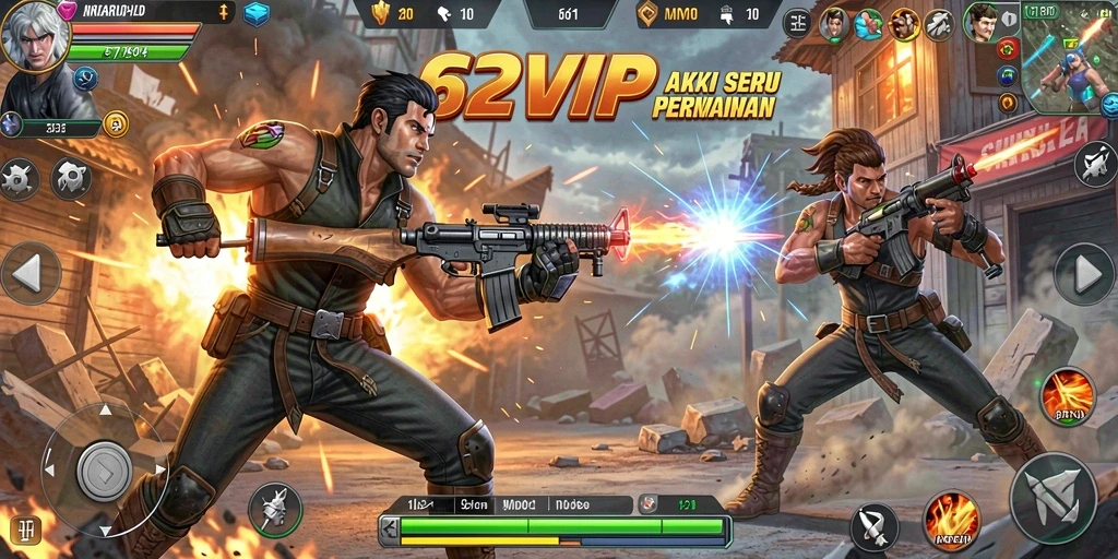 Screenshot utama 62VIP yang menampilkan aksi pertarungan seru.