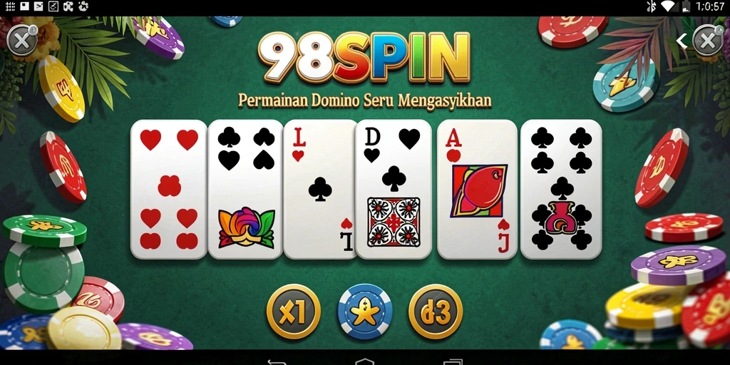 Tampilan gameplay seru saat bermain Domino di 98SPIN.