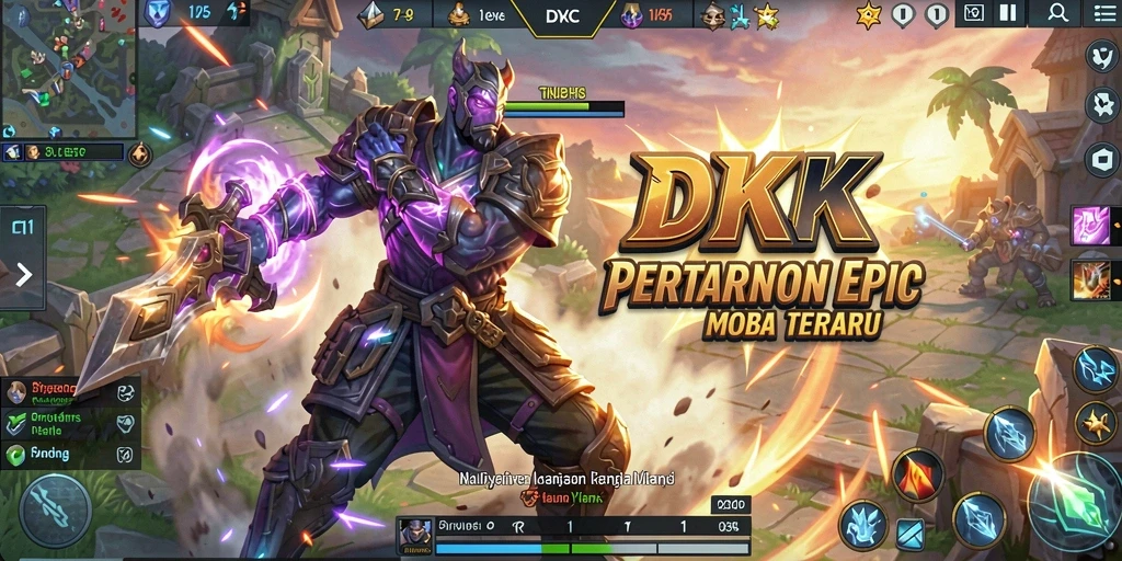 Tangkapan layar menampilkan aksi intens dalam game MOBA DKK.