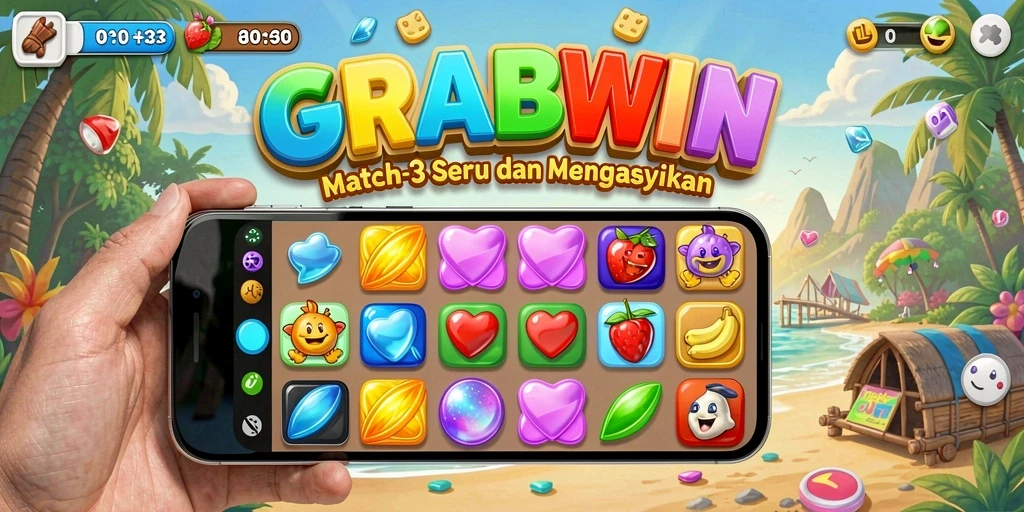 Gameplay seru dari GRABWIN dengan kombinasi objek Match-3.