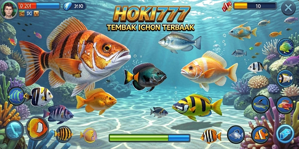 Tangkapan layar gameplay HOKI777 dengan aksi menembak ikan yang menyenangkan.