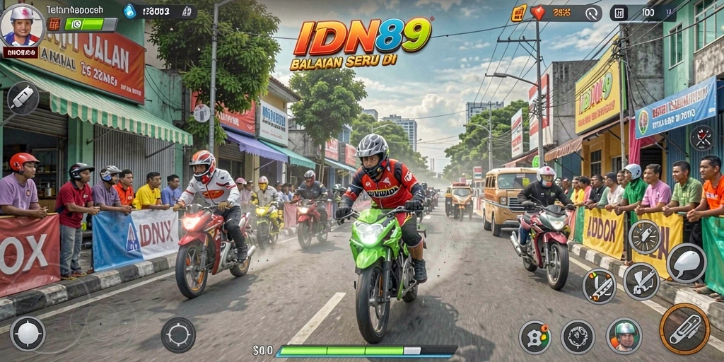 Tampilan gameplay balapan seru di IDN89 dengan mobil beraksi.