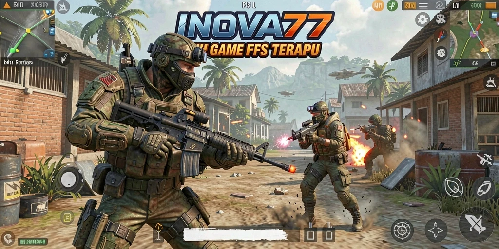 Screenshot gameplay <strong>INOVA77</strong> menampilkan aksi tembak-menembak yang mendebarkan.