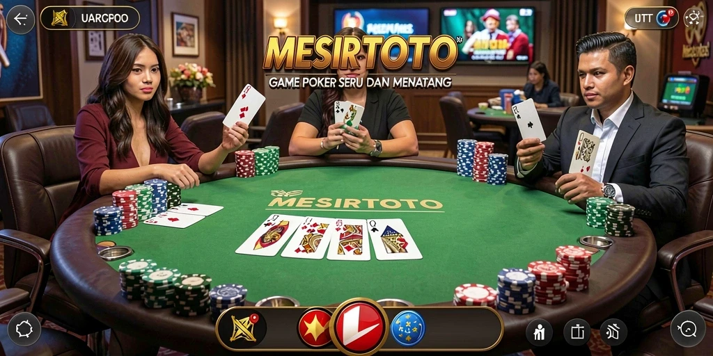 Tampilan gameplay <strong>MESIRTOTO</strong> menampilkan aksi seru dalam permainan Poker.