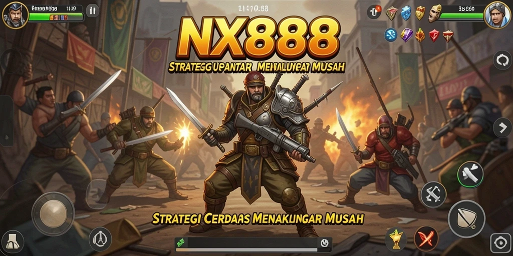 Tampilan gameplay NX888 dengan aksi strategi yang intens.