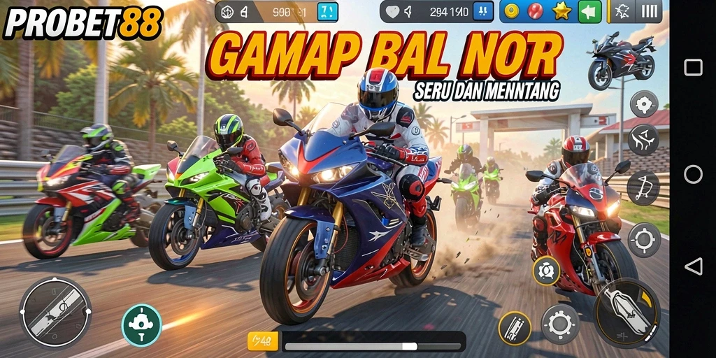 Tampilan gameplay balap motor yang seru dan menegangkan di PROBET88.