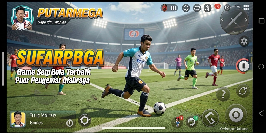Screenshot gameplay PUTARMEGA yang menampilkan suasana pertandingan sepak bola.