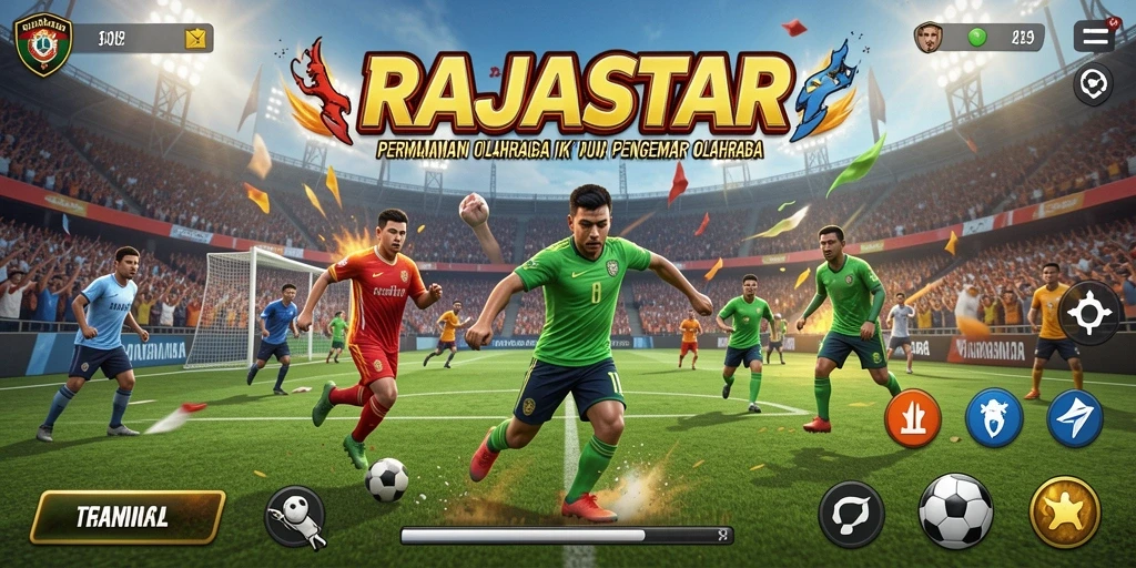Tampilan seru dari gameplay <strong>RAJASTAR</strong> yang menampilkan aksi olahraga intens.