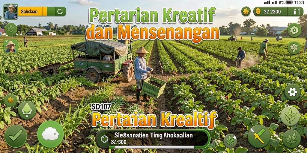 Screenshot gameplay <strong>SD107</strong> yang menunjukkan aktivitas bertani yang seru di ladang.