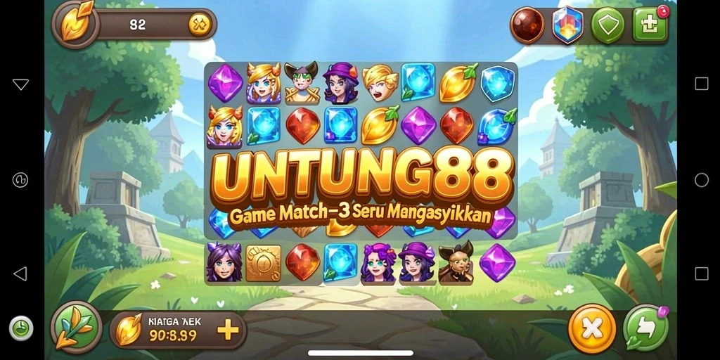 Screenshot UNTUNG88 menunjukkan gameplay seru dan menantang dalam kategori Match-3.