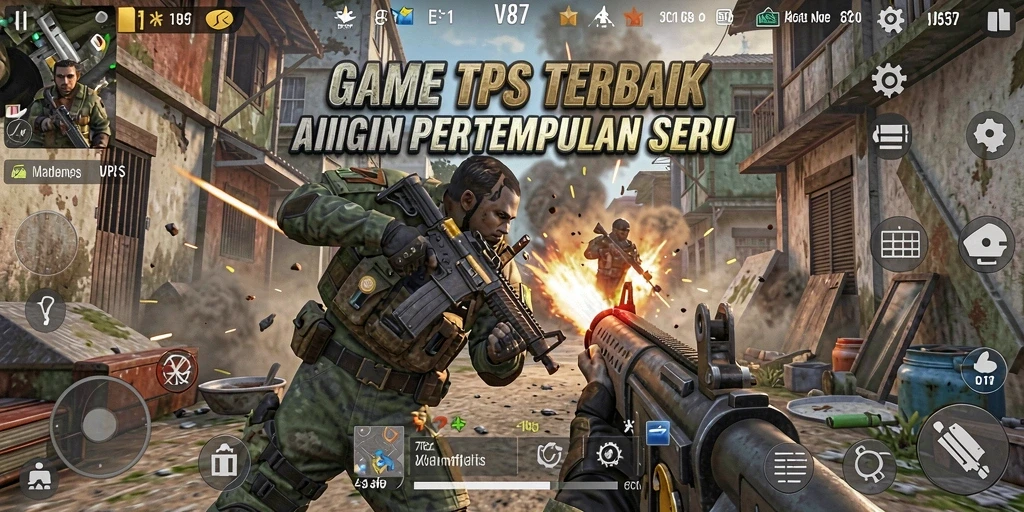 Tampilan gameplay yang mendebarkan dalam V87, penuh aksi dan strategi.