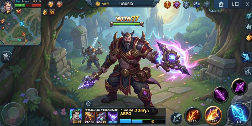 Tampilan gameplay WOW77 yang mendebarkan di arena pertempuran.